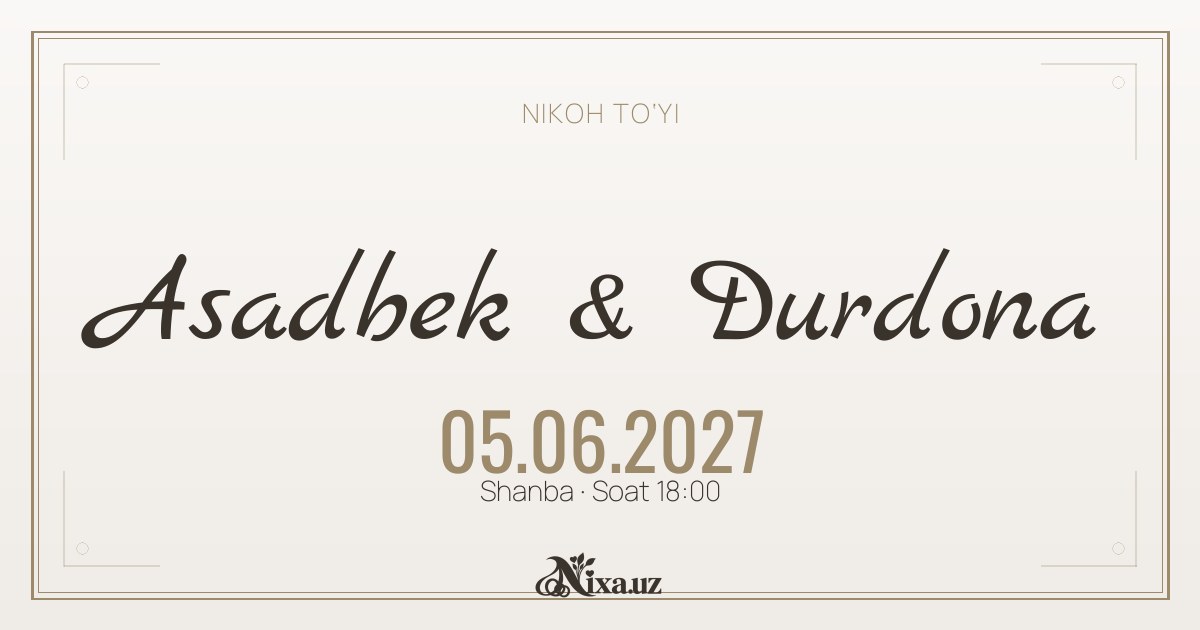 Sadaf — to‘y taklifnomasi shabloni (Asadbek & Durdona)