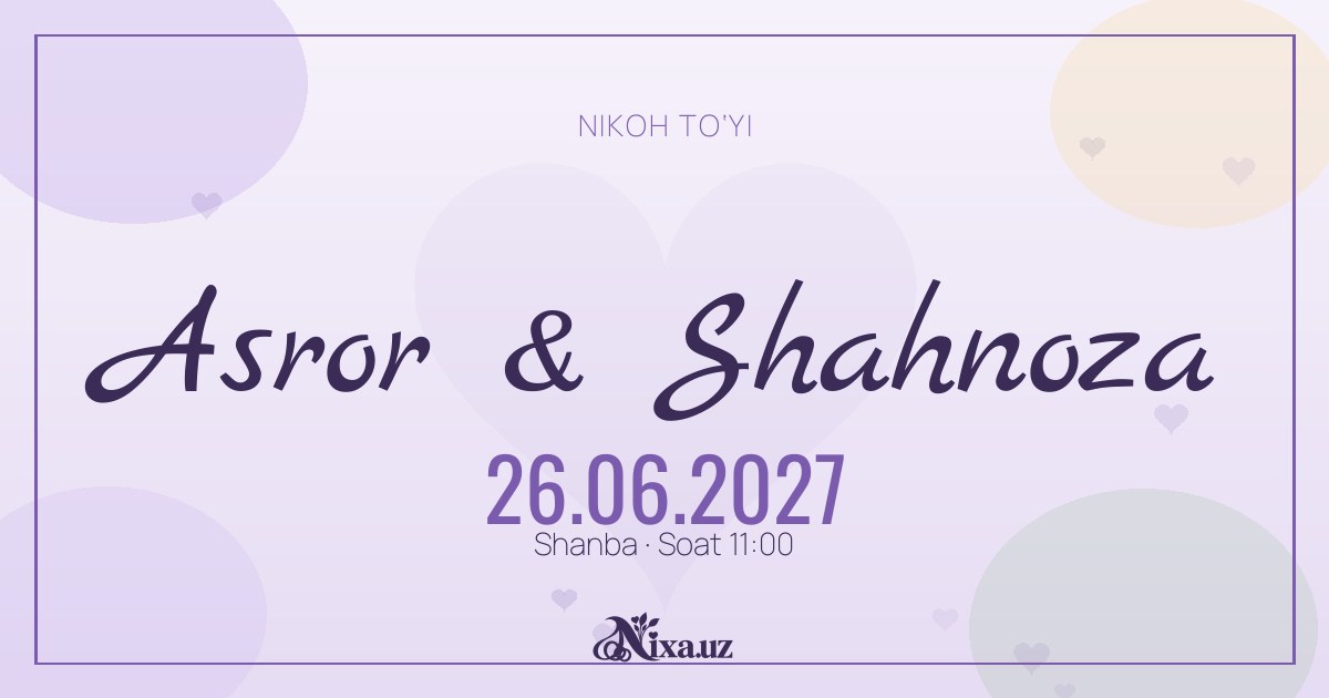 Lavanda — to‘y taklifnomasi shabloni (Asror & Shahnoza)