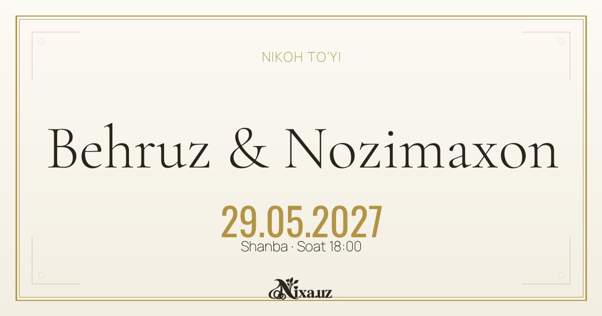Monogram — to‘y taklifnomasi shabloni (Behruz & Nozimaxon)