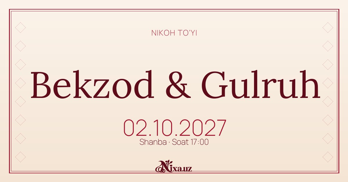 Anor — to‘y taklifnomasi shabloni (Bekzod & Gulruh)