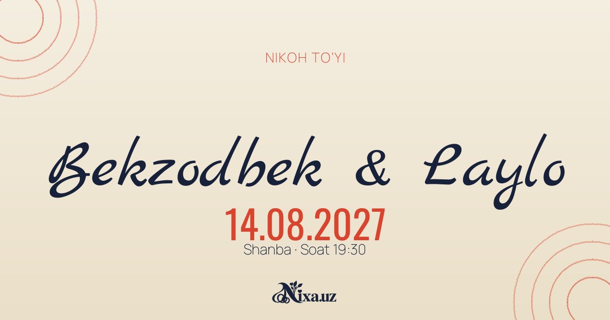 Jazz — to‘y taklifnomasi shabloni (Bekzodbek & Laylo)