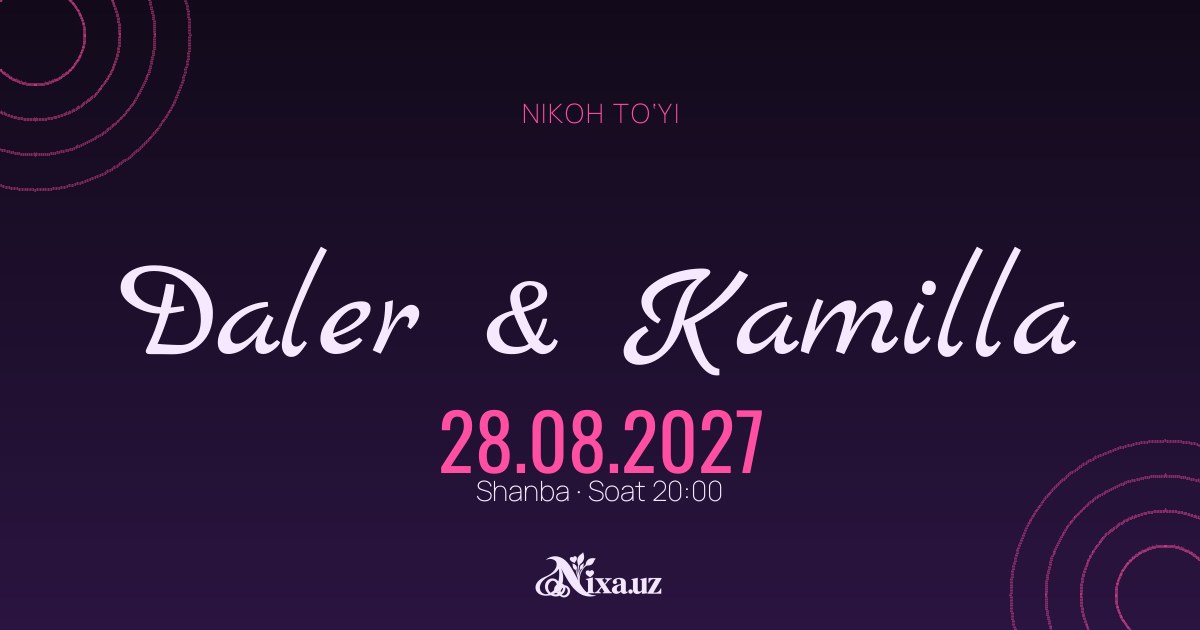 Xattot — to‘y taklifnomasi shabloni (Daler & Kamilla)