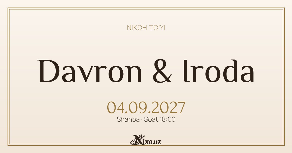 Tasma — to‘y taklifnomasi shabloni (Davron & Iroda)