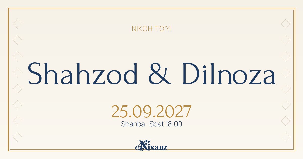 Registon girih — to‘y taklifnomasi shabloni (Shahzod & Dilnoza)
