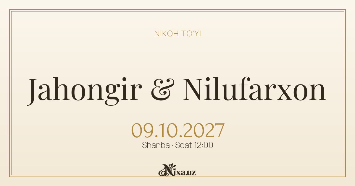 Muhr — to‘y taklifnomasi shabloni (Jahongir & Nilufarxon)