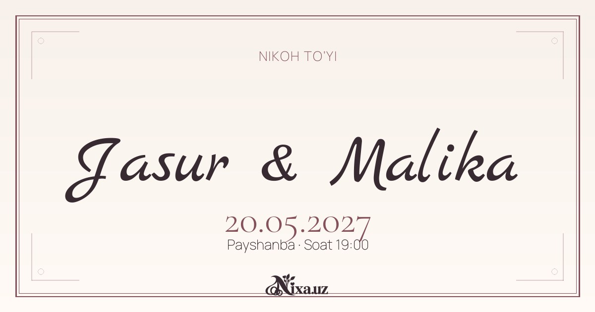 Akvarel pion — to‘y taklifnomasi shabloni (Jasur & Malika)