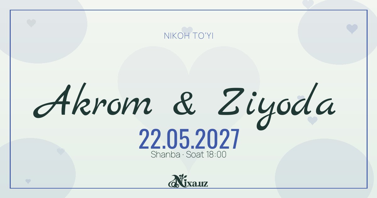 Kapalaklar bog‘i — to‘y taklifnomasi shabloni (Akrom & Ziyoda)