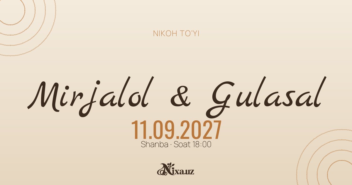 Kadr — to‘y taklifnomasi shabloni (Mirjalol & Gulasal)