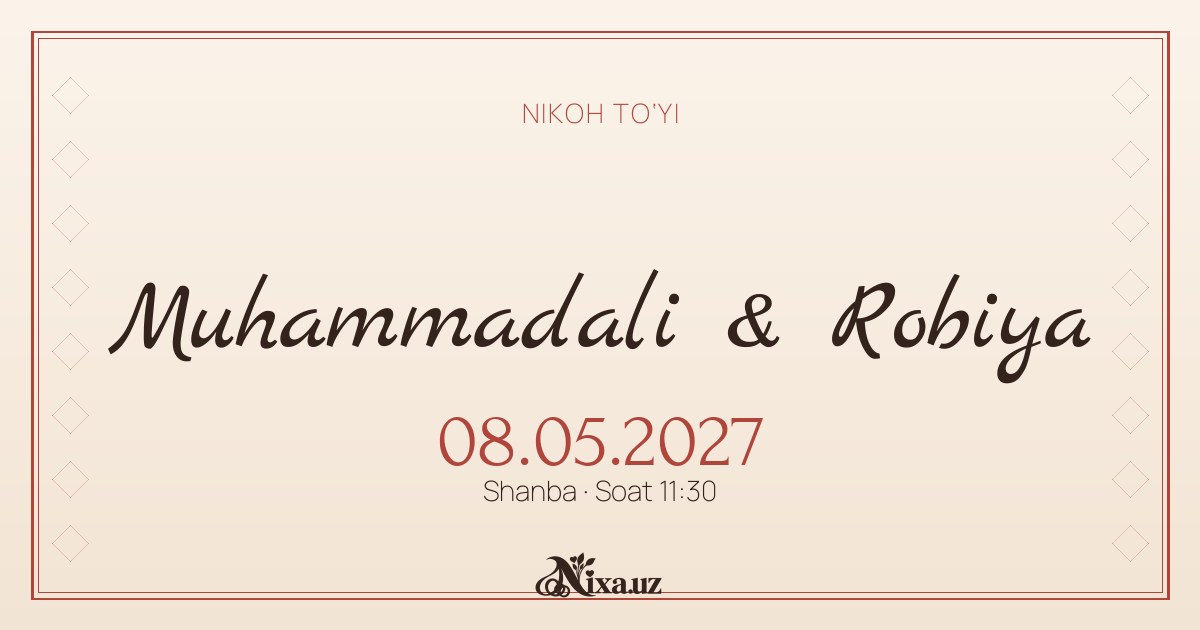 Shoyi — to‘y taklifnomasi shabloni (Muhammadali & Robiya)