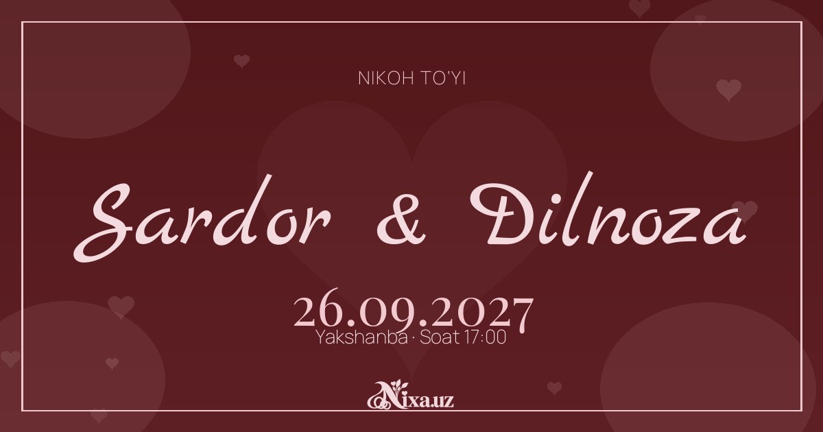 Цвет вишни — шаблон свадебного приглашения (Sardor & Dilnoza)