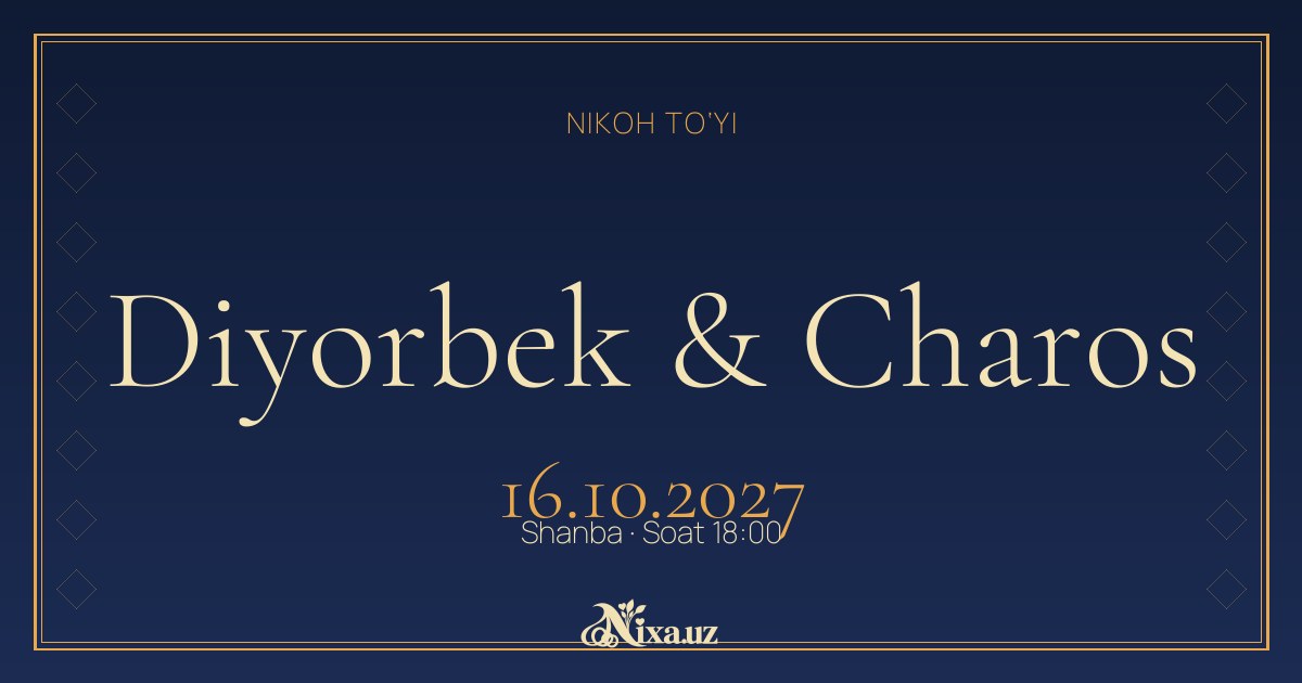 Oy va yulduzlar — to‘y taklifnomasi shabloni (Diyorbek & Charos)