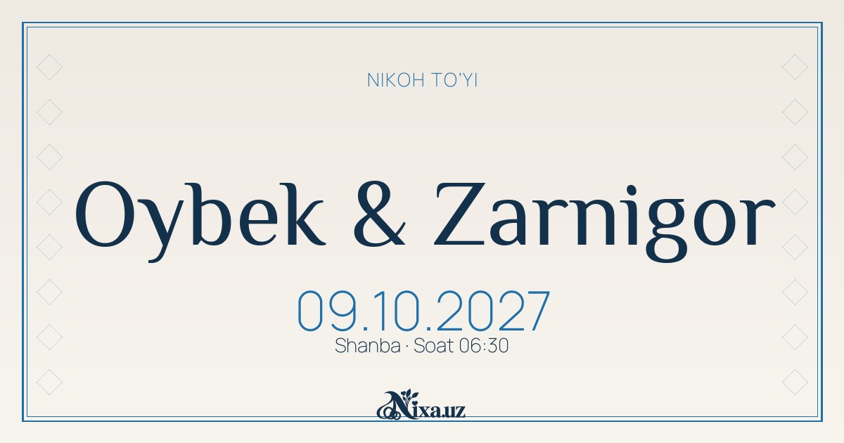 Rishton sopoli — to‘y taklifnomasi shabloni (Oybek & Zarnigor)