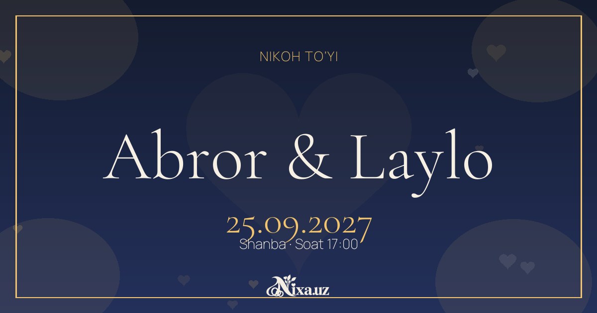 Parij kechasi — to‘y taklifnomasi shabloni (Abror & Laylo)
