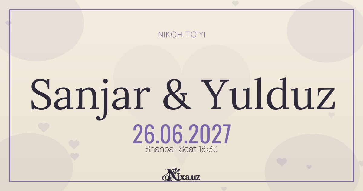 Provans lavanda — to‘y taklifnomasi shabloni (Sanjar & Yulduz)