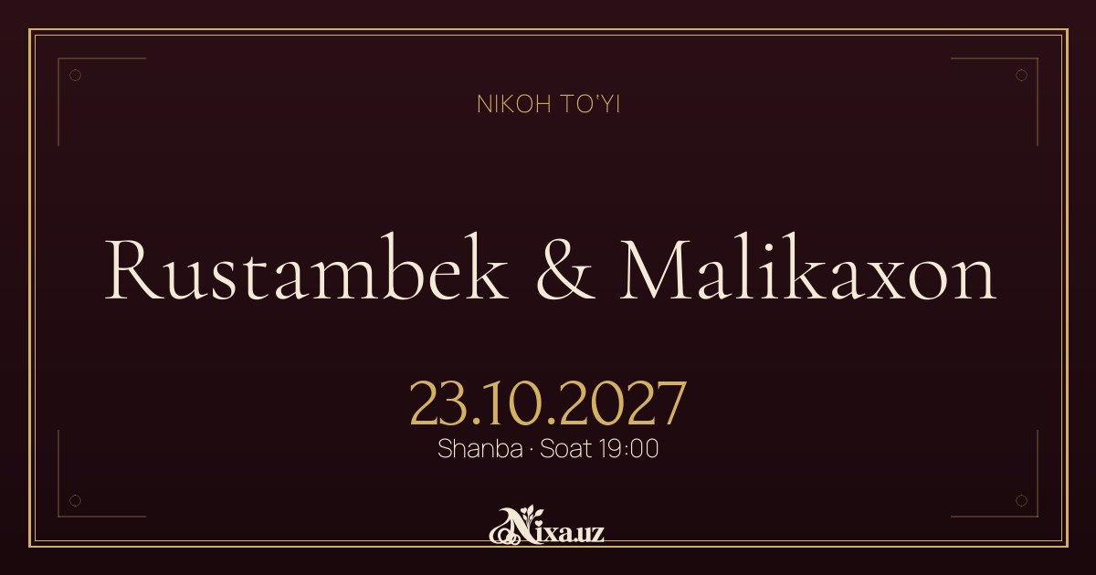 Barok — to‘y taklifnomasi shabloni (Rustambek & Malikaxon)