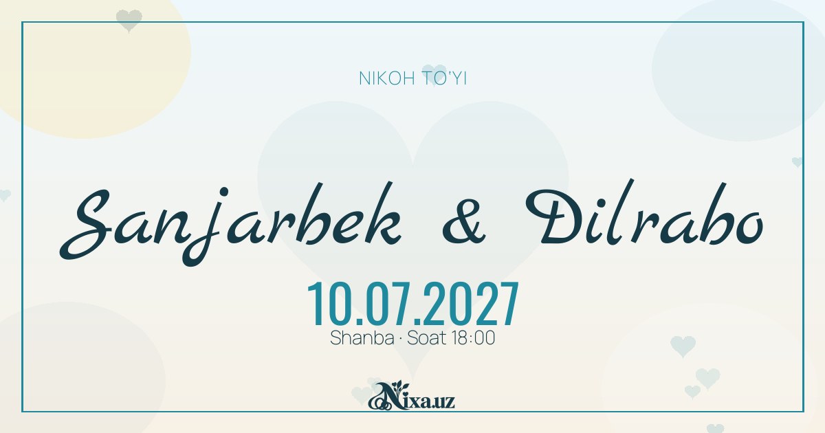 Sohil — to‘y taklifnomasi shabloni (Sanjarbek & Dilrabo)