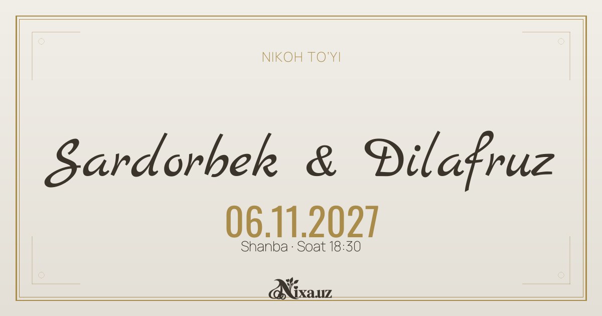 Lavha — to‘y taklifnomasi shabloni (Sardorbek & Dilafruz)