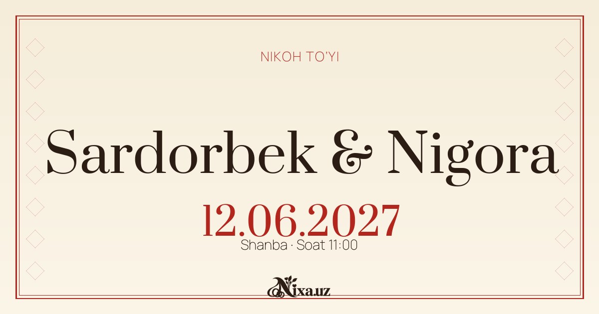 Suzani guli — to‘y taklifnomasi shabloni (Sardorbek & Nigora)