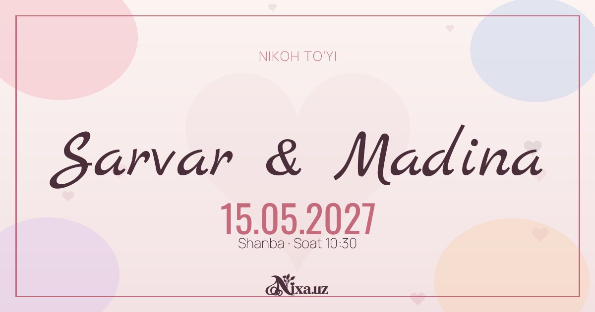 Akvarel — to‘y taklifnomasi shabloni (Sarvar & Madina)