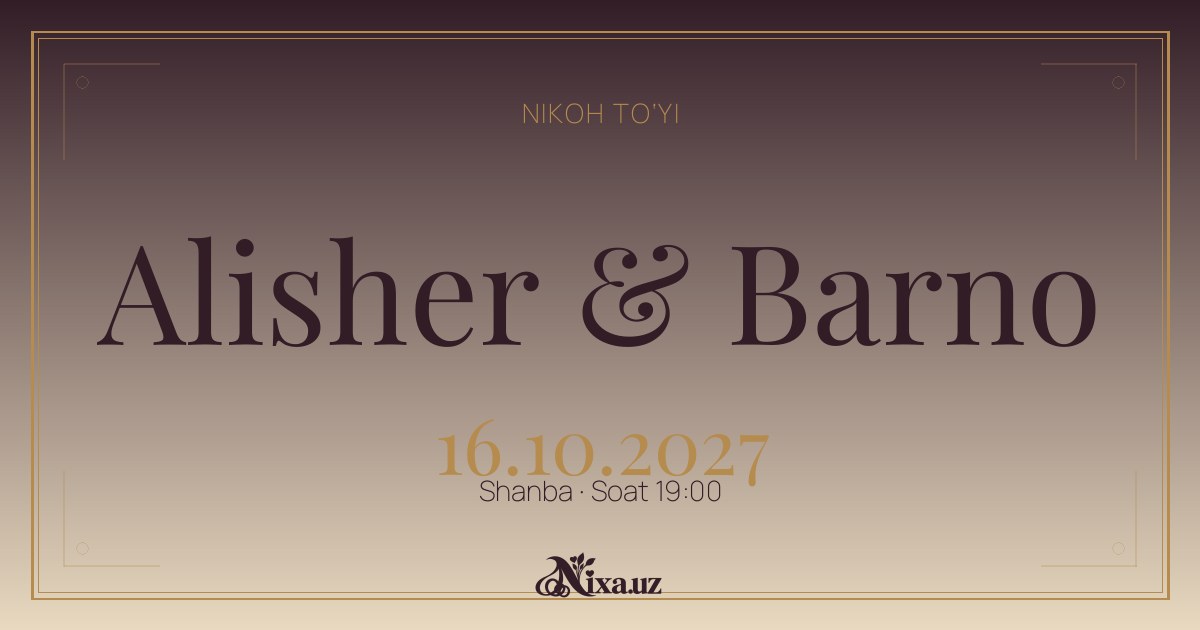 Barokko sahnasi — to‘y taklifnomasi shabloni (Alisher & Barno)