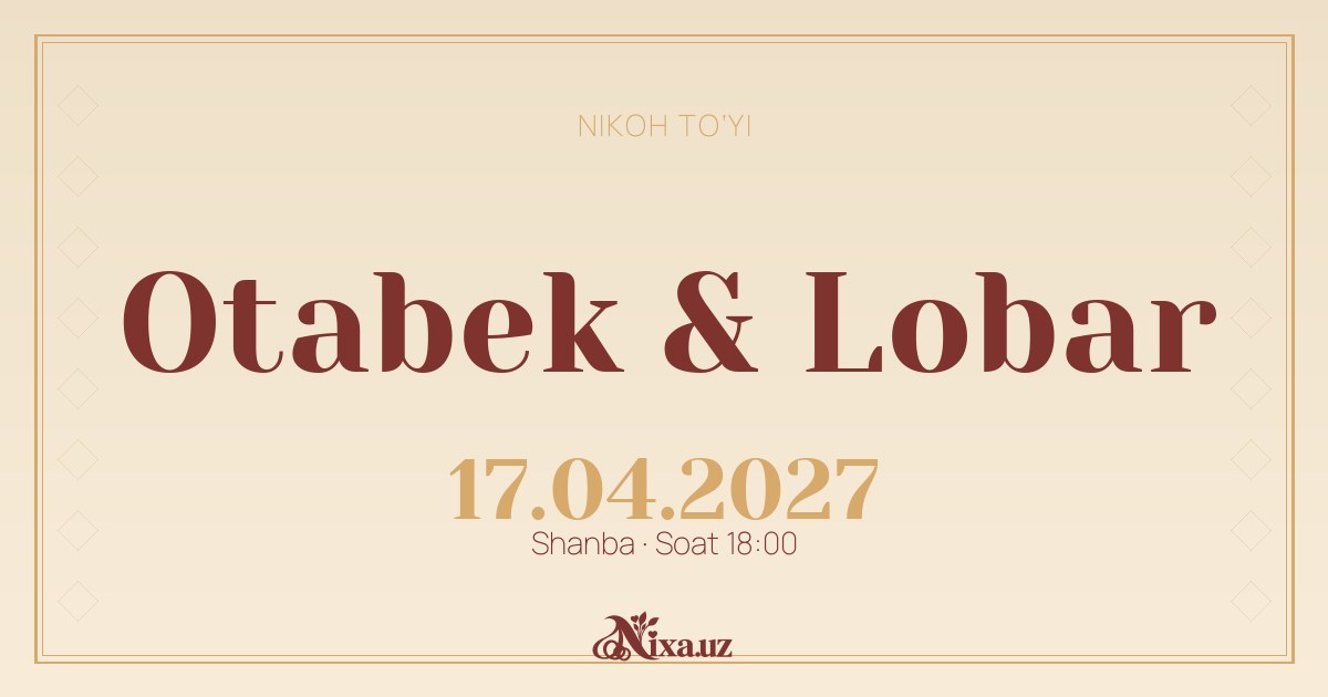Buxoro gilam yo‘lagi — to‘y taklifnomasi shabloni (Otabek & Lobar)