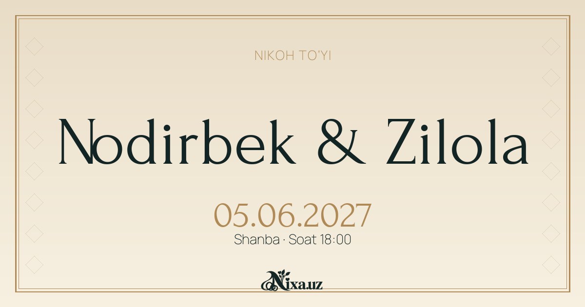 Четыре части Чуста — шаблон свадебного приглашения (Nodirbek & Zilola)
