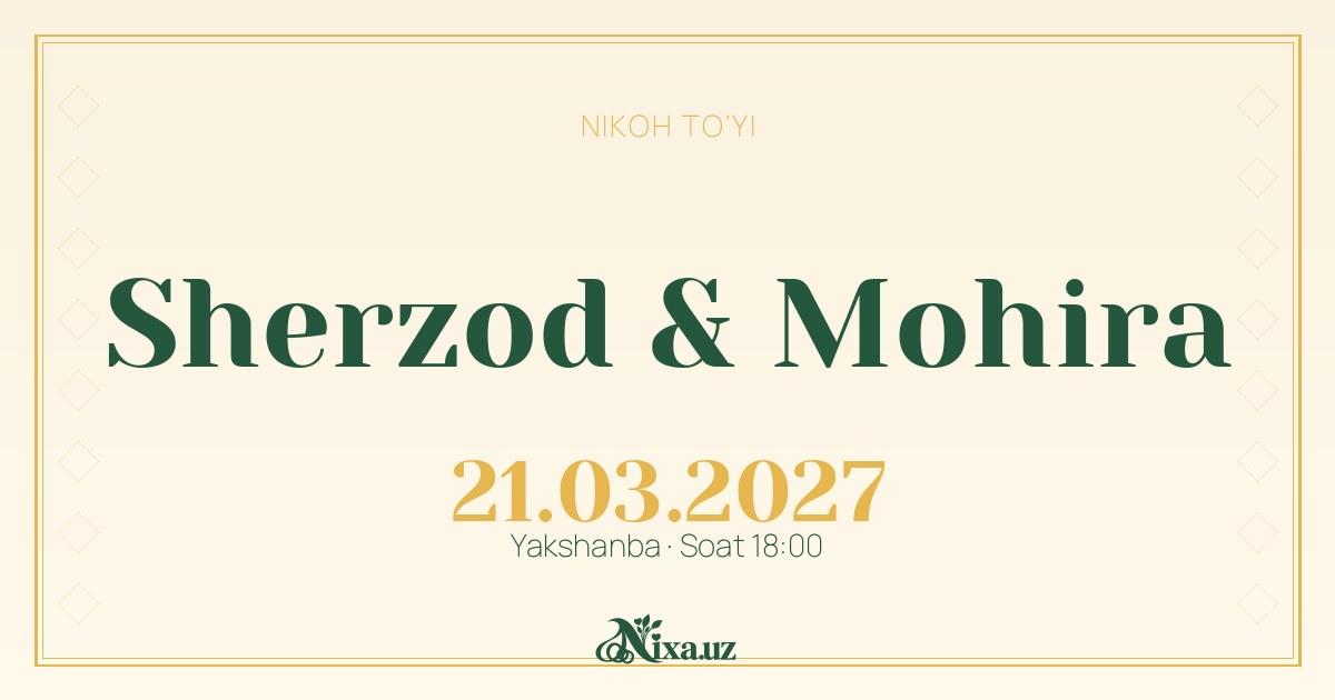 Navro‘z kunlari — to‘y taklifnomasi shabloni (Sherzod & Mohira)