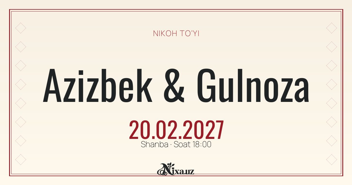 Qizil-qora kashta — to‘y taklifnomasi shabloni (Azizbek & Gulnoza)