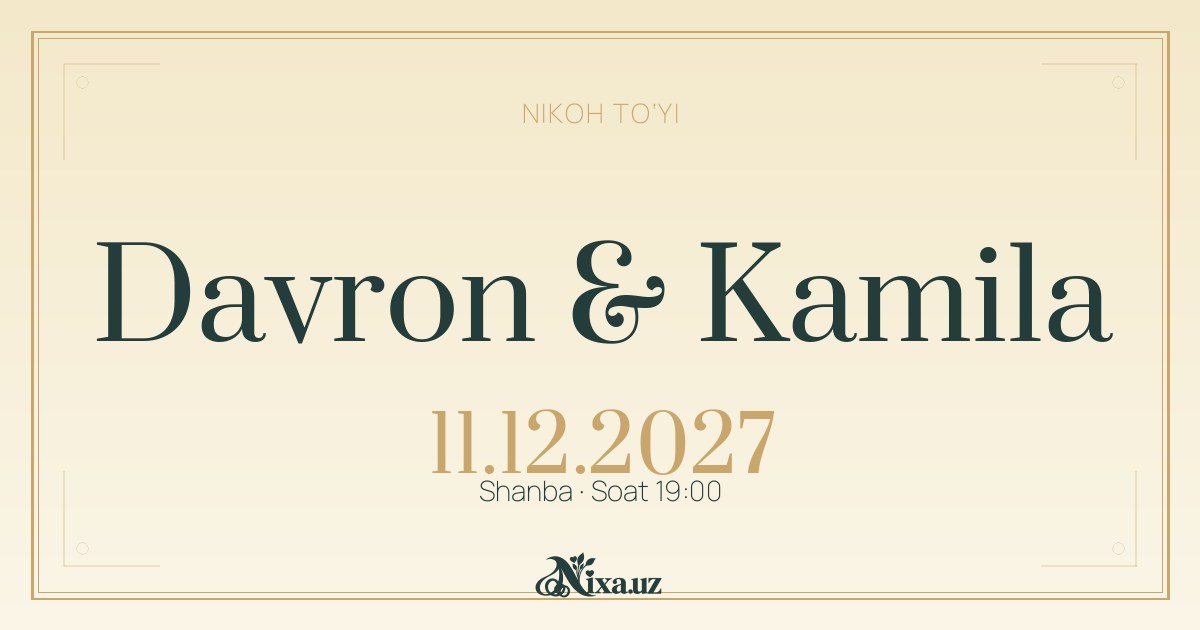 Shampan tipografiyasi — to‘y taklifnomasi shabloni (Davron & Kamila)
