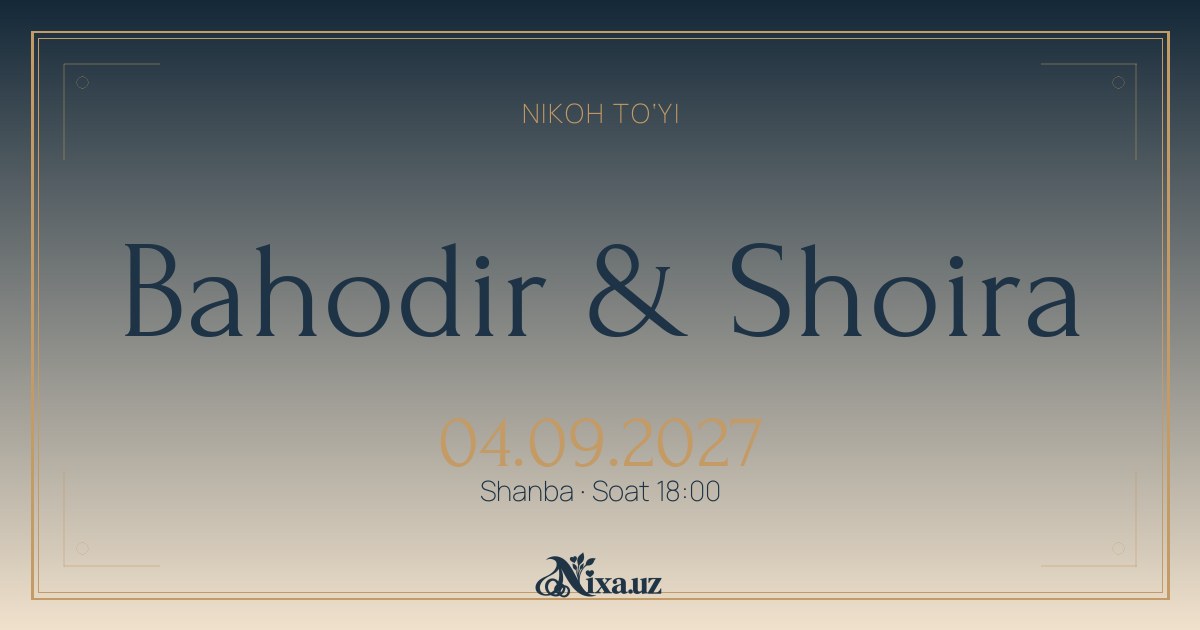Venetsiya niqobi — to‘y taklifnomasi shabloni (Bahodir & Shoira)
