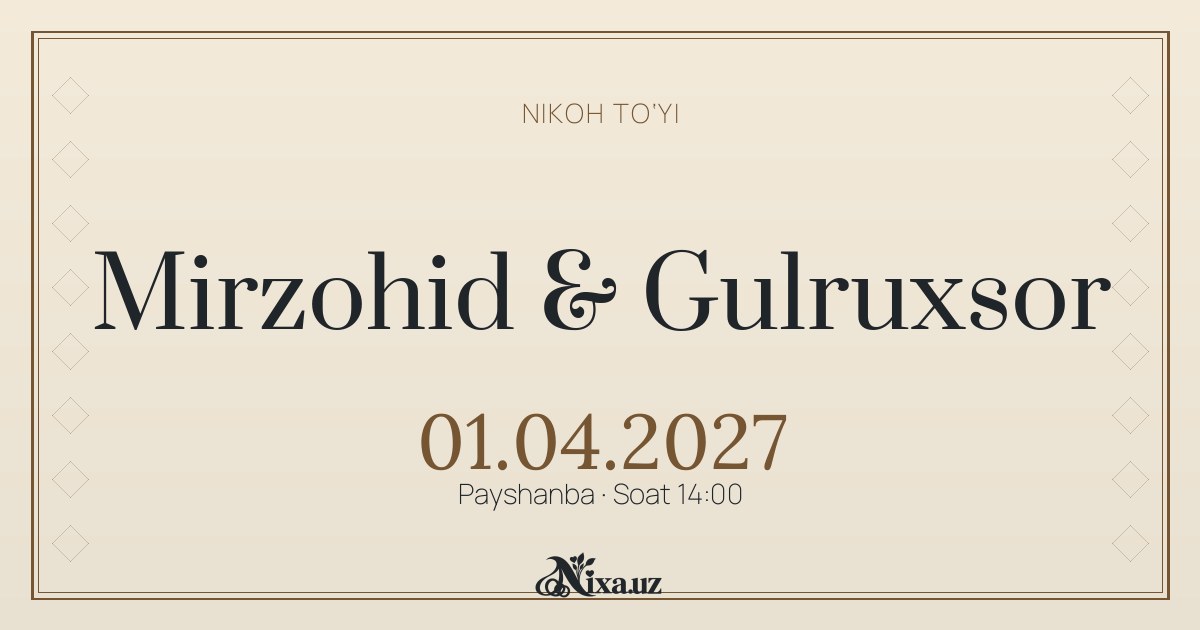 Oltin ganch ayvoni — to‘y taklifnomasi shabloni (Mirzohid & Gulruxsor)