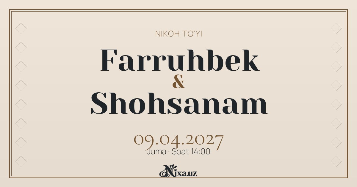 Registon tongi — to‘y taklifnomasi shabloni (Farruhbek & Shohsanam)