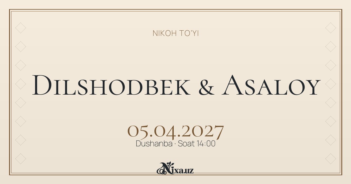 Yog‘och ustunlar — to‘y taklifnomasi shabloni (Dilshodbek & Asaloy)
