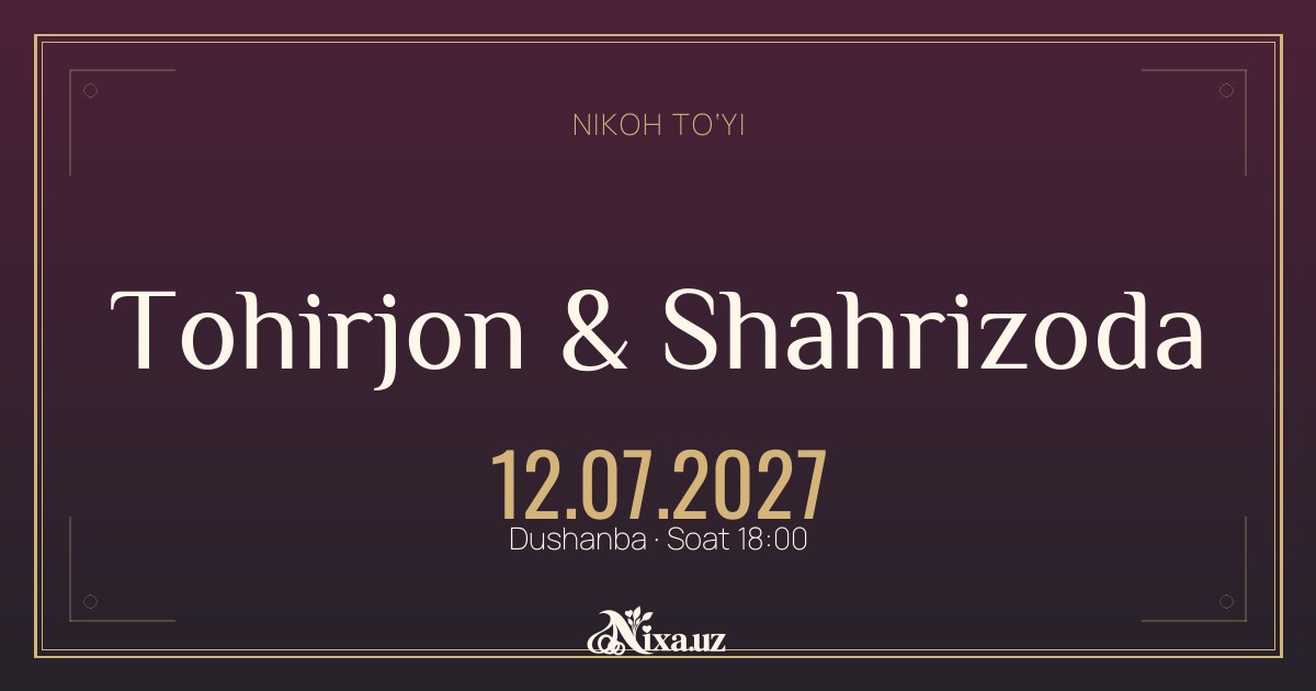Olxo‘ri medalyon — to‘y taklifnomasi shabloni (Tohirjon & Shahrizoda)
