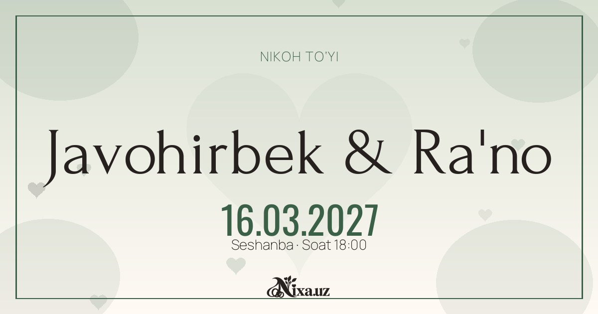 Oltin olti burchak — to‘y taklifnomasi shabloni (Javohirbek & Ra'no)