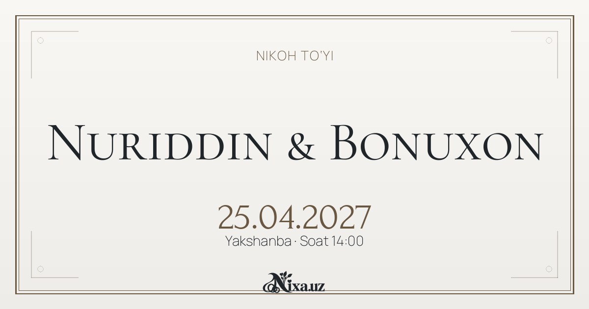Oq marmar izlari — to‘y taklifnomasi shabloni (Nuriddin & Bonuxon)