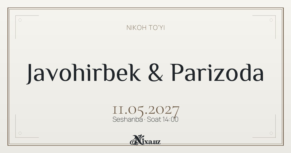 Oltin halqa sahnasi — to‘y taklifnomasi shabloni (Javohirbek & Parizoda)