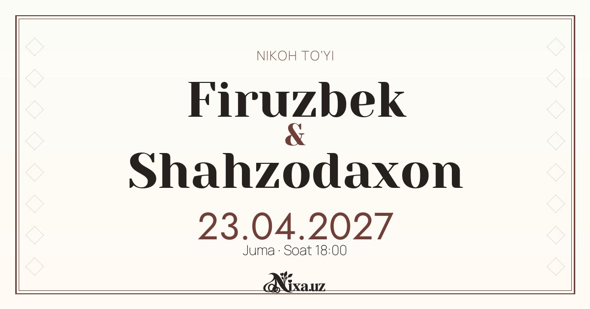 Adras ramkasi — to‘y taklifnomasi shabloni (Firuzbek & Shahzodaxon)