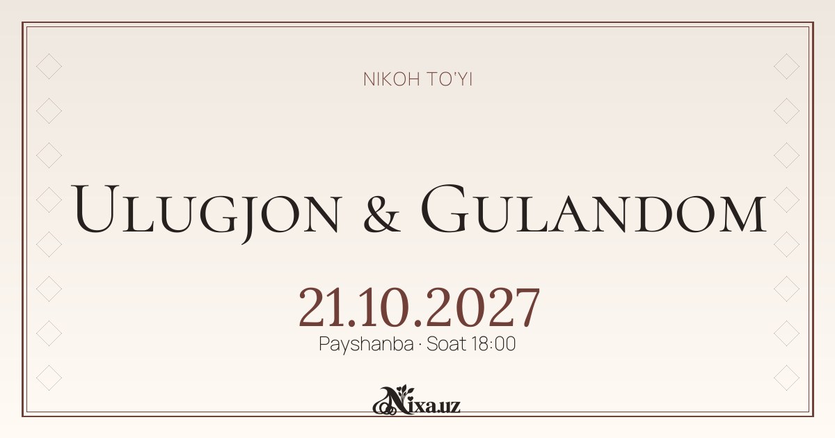 Atlas yo‘li — to‘y taklifnomasi shabloni (Ulugjon & Gulandom)