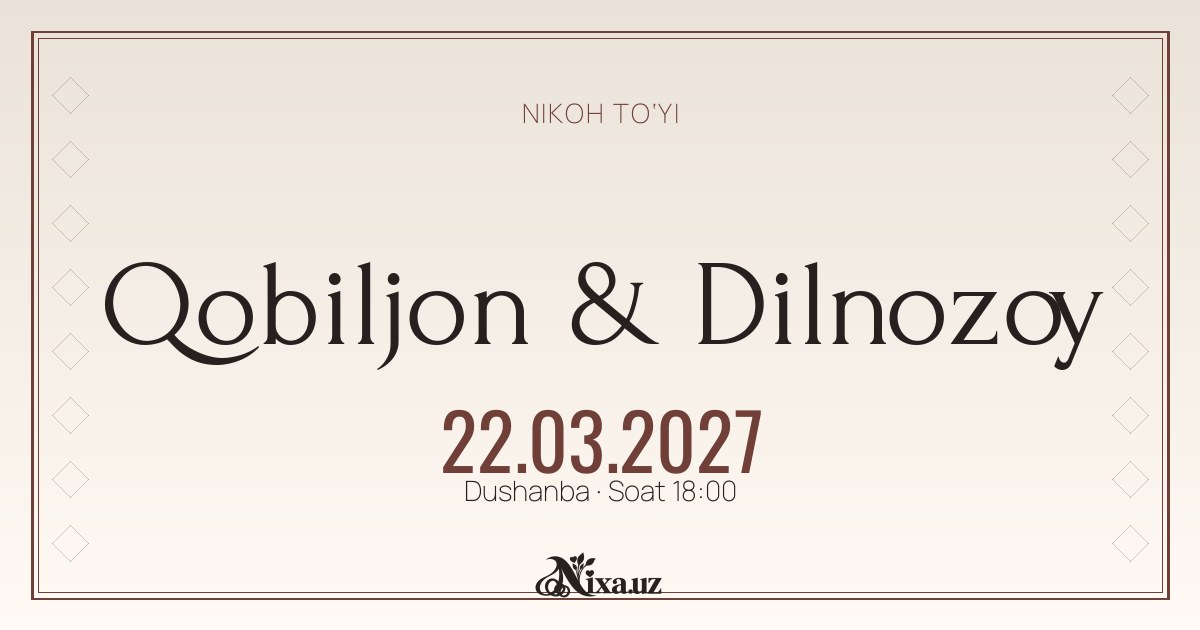 Islimiy burchak — to‘y taklifnomasi shabloni (Qobiljon & Dilnozoy)