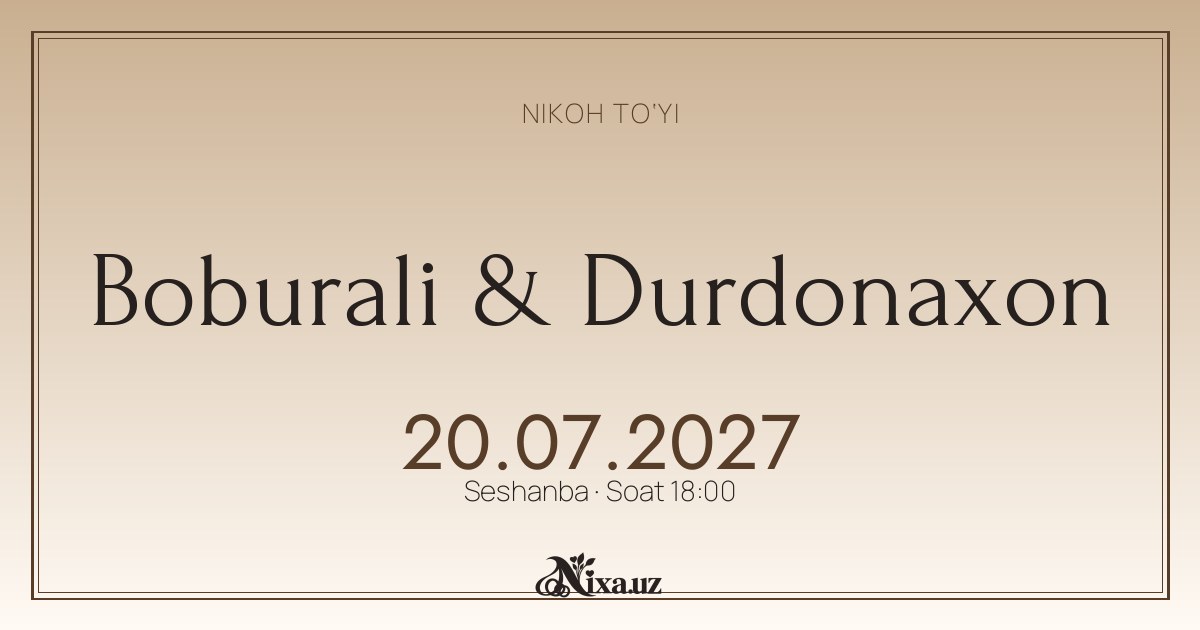 Qog‘oz gullar — to‘y taklifnomasi shabloni (Boburali & Durdonaxon)