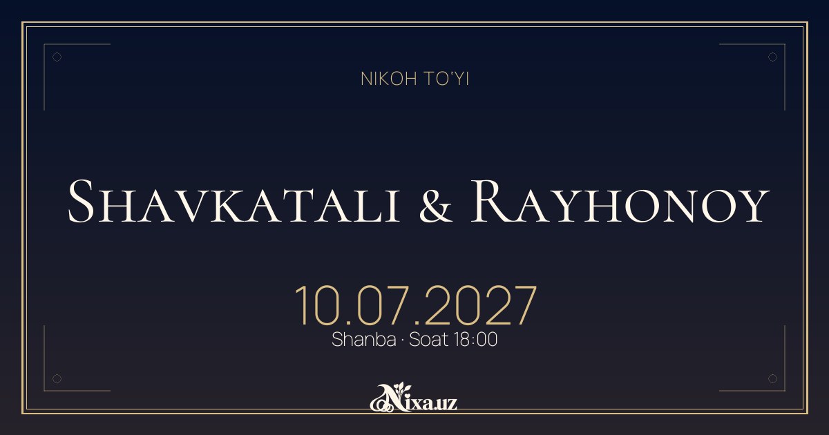 Moviy uchqun — to‘y taklifnomasi shabloni (Shavkatali & Rayhonoy)