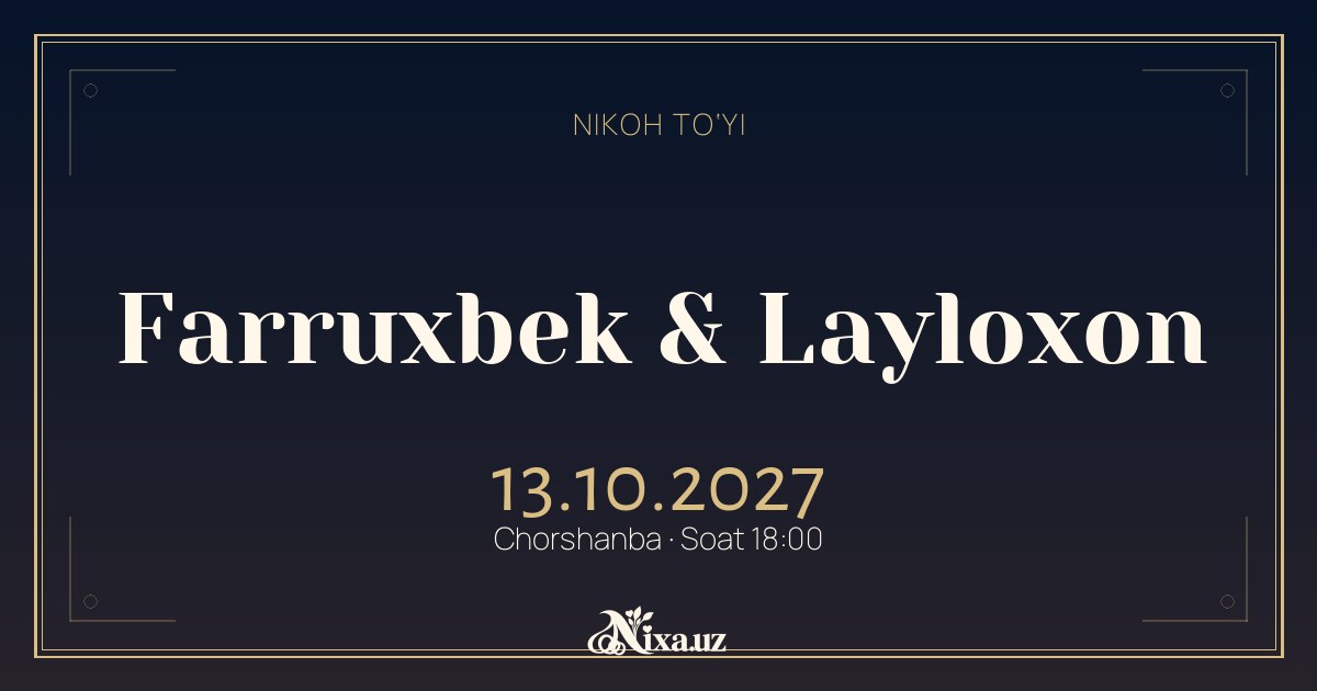 Oltin yulduz ramka — to‘y taklifnomasi shabloni (Farruxbek & Layloxon)