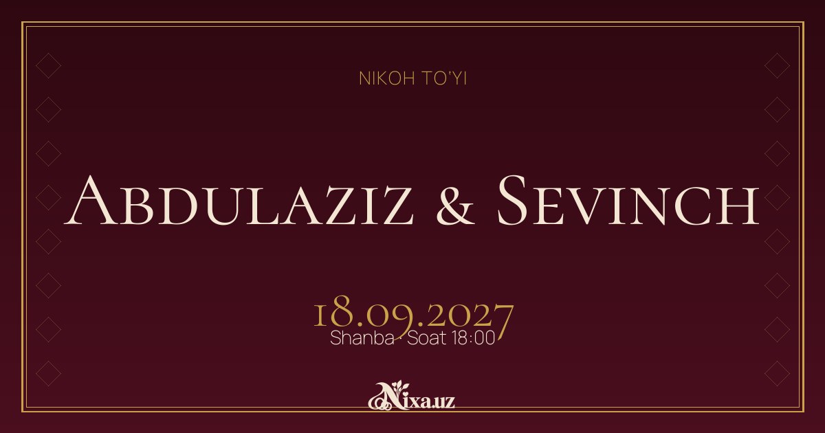 Zardo‘zi — to‘y taklifnomasi shabloni (Abdulaziz & Sevinch)