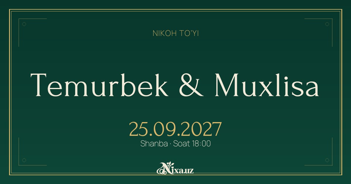 Zargar qutisi — to‘y taklifnomasi shabloni (Temurbek & Muxlisa)