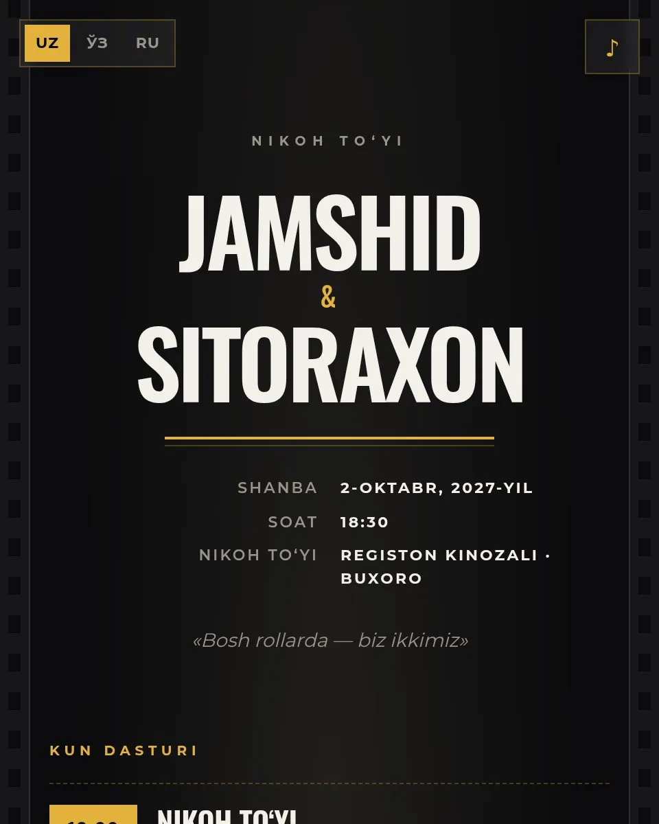 Jamshid & Sitoraxon — Кино шаблон свадебного приглашения