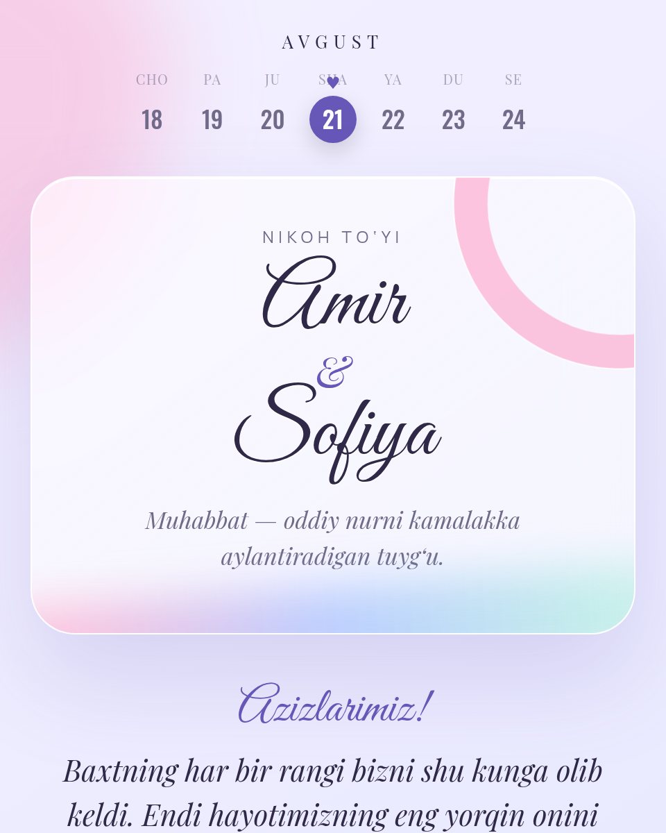Prizma — to‘y taklifnomasi shabloni (Amir & Sofiya)