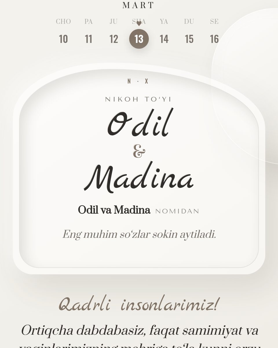 Relef — to‘y taklifnomasi shabloni (Odil & Madina)