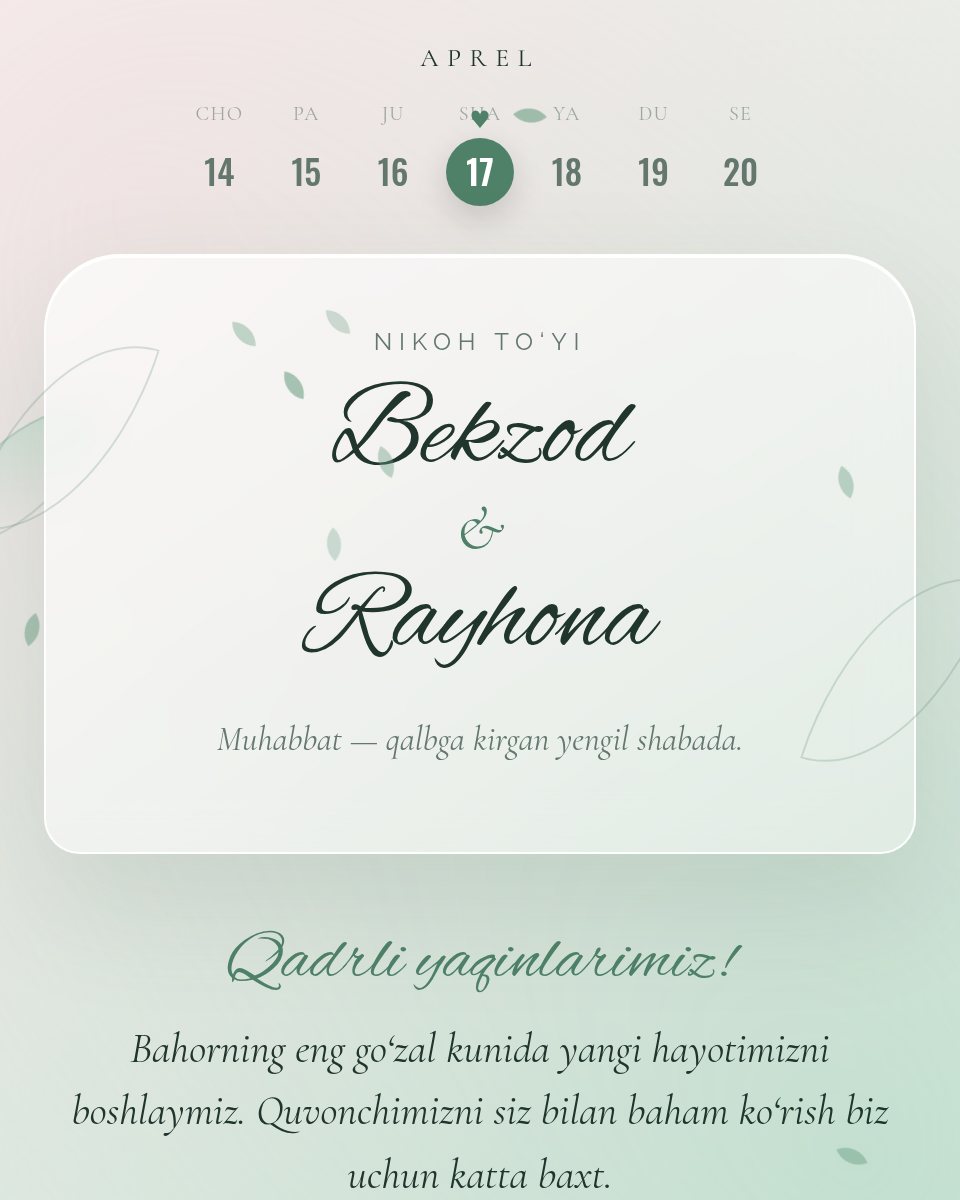 Shabada — to‘y taklifnomasi shabloni (Bekzod & Rayhona)
