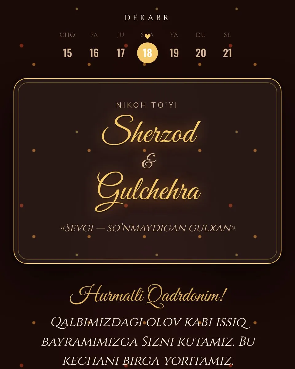 Sherzod & Gulchehra — Костёр шаблон свадебного приглашения